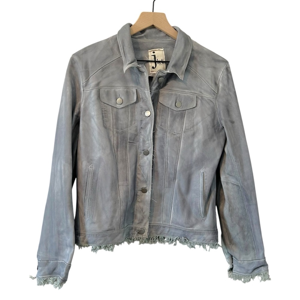Jakett Alexa Patina Leather Shirt Jacket Blue Grey Womens M - Picture 2 of 7